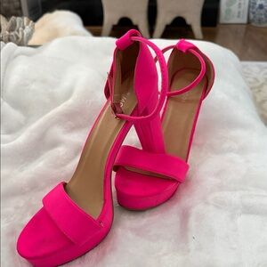 TOP Moda Hot Pink Platform Ankle-Strap Heels